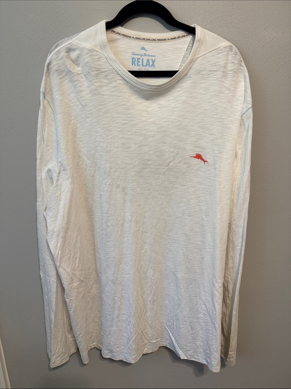 Tommy Bahama White Long-Sleeve Crew with Coral Marlin Logo
